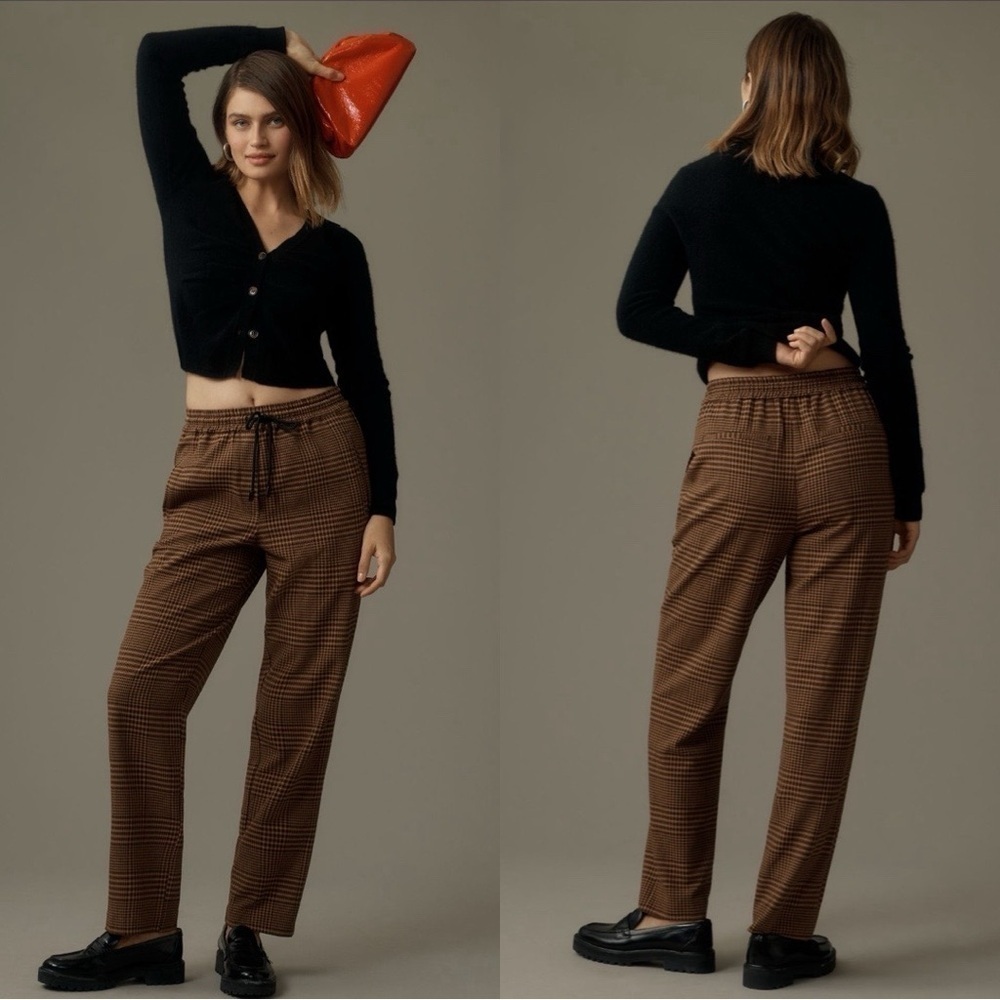 NWT ANTHROPOLOGIE ESSENTIEL ANTWERP Eosha Tapered Plaid Brown Pants Sz 10